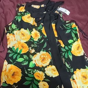 NY & Co Floral Top With Bow Around The Neck